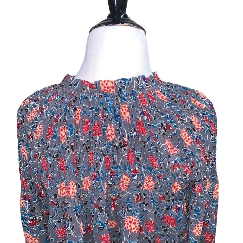 Ghospell Women's S Small Cropped Peasant Top w. Puff Sleeves Floral Smocked - Picture 8 of 9